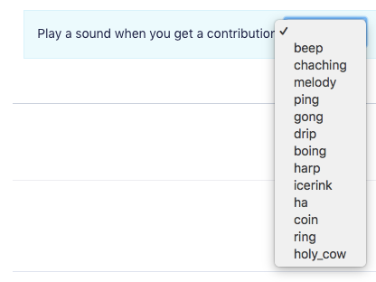 Screenshot of dropdown menu with pinger sound options.